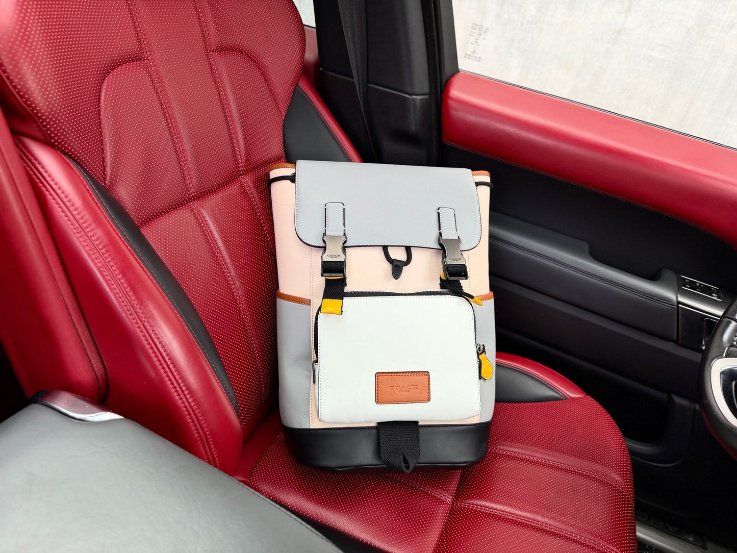 Coach Gray Leather Logo Backpack