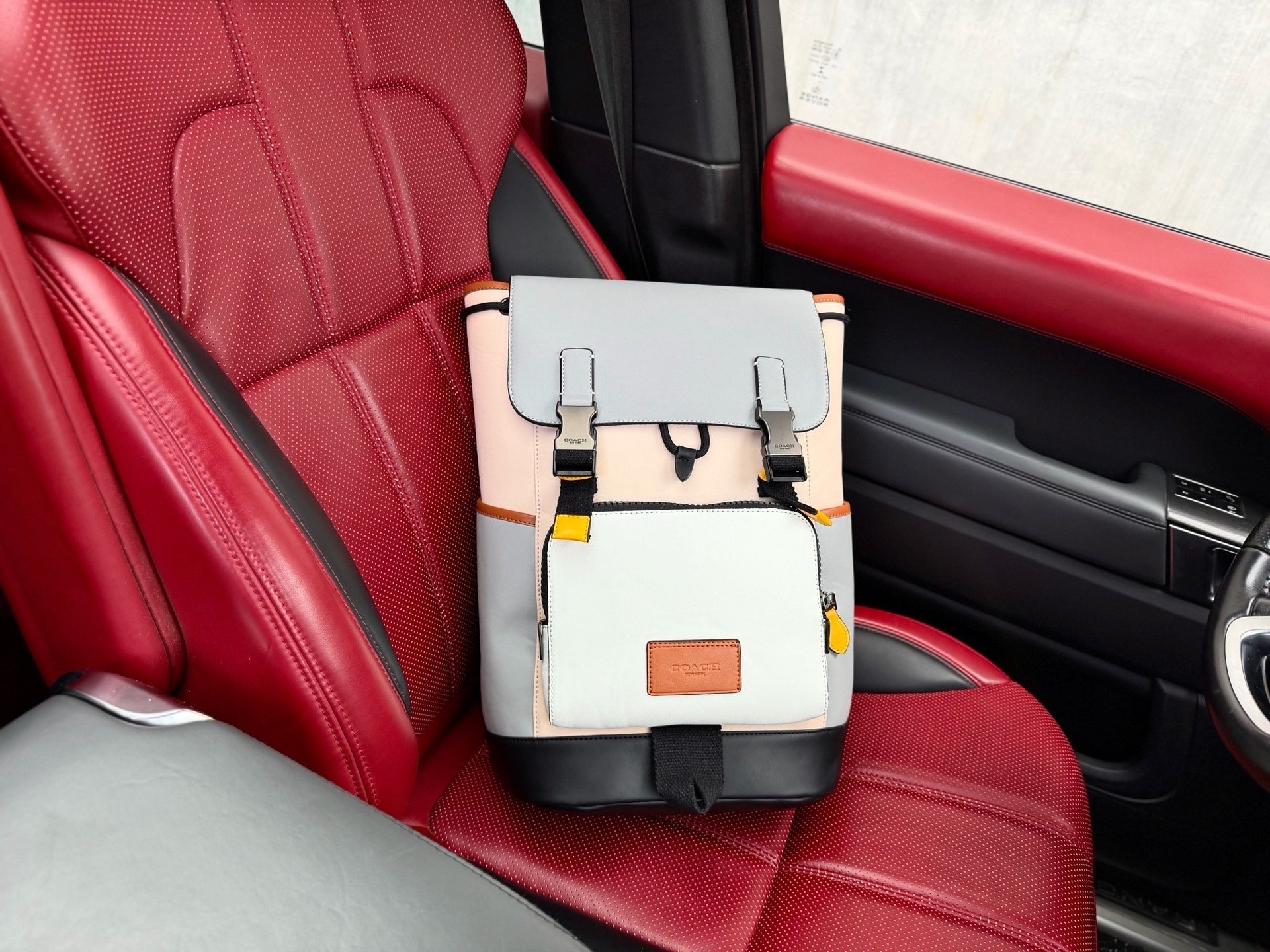 Coach Gray Leather Logo Backpack