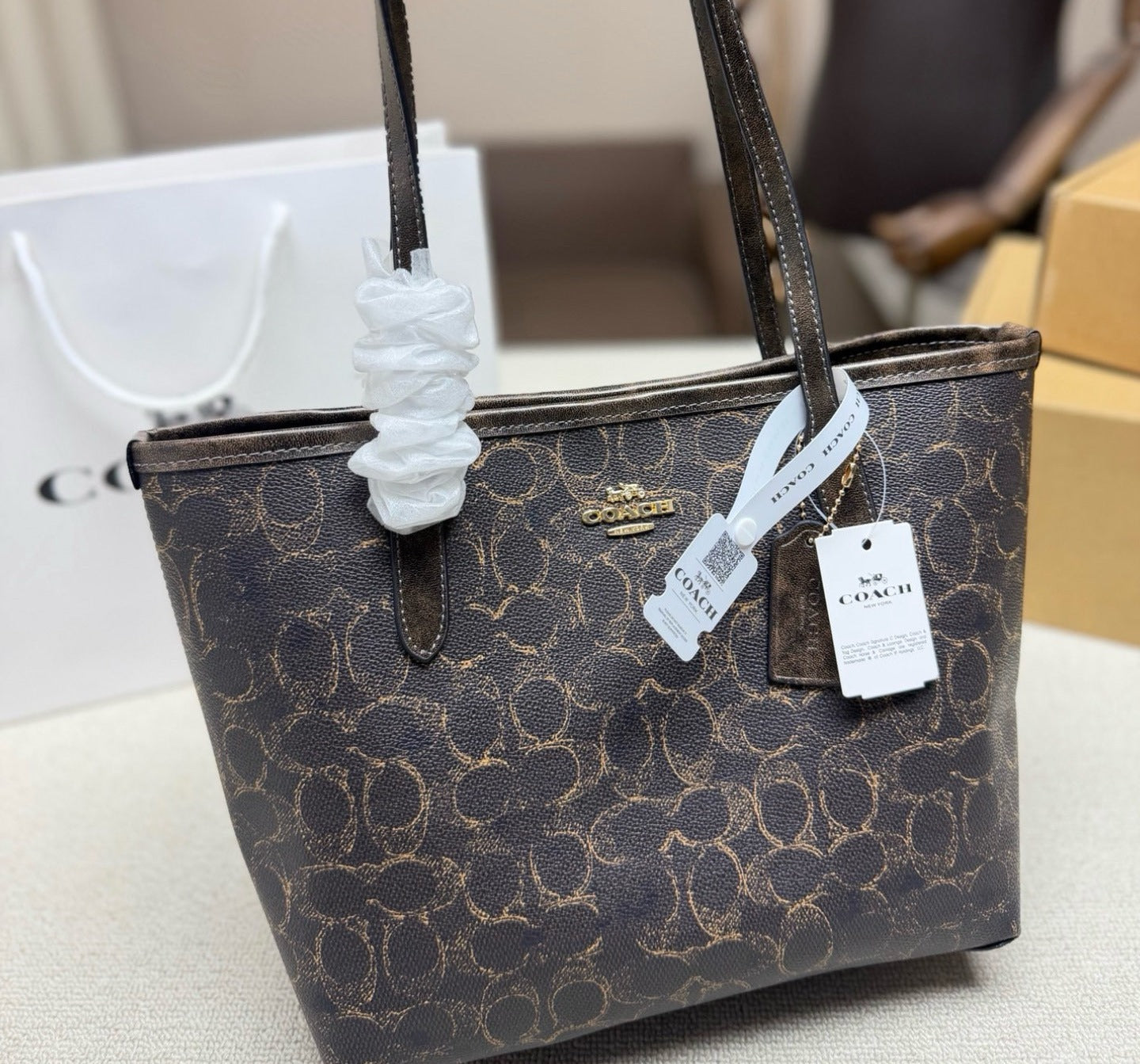 Coach Canvas & Leather Monogram Tote Bag