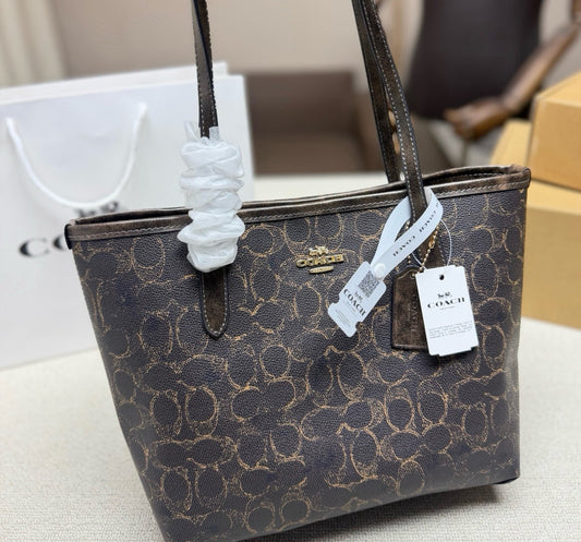 Coach Canvas & Leather Monogram Tote Bag
