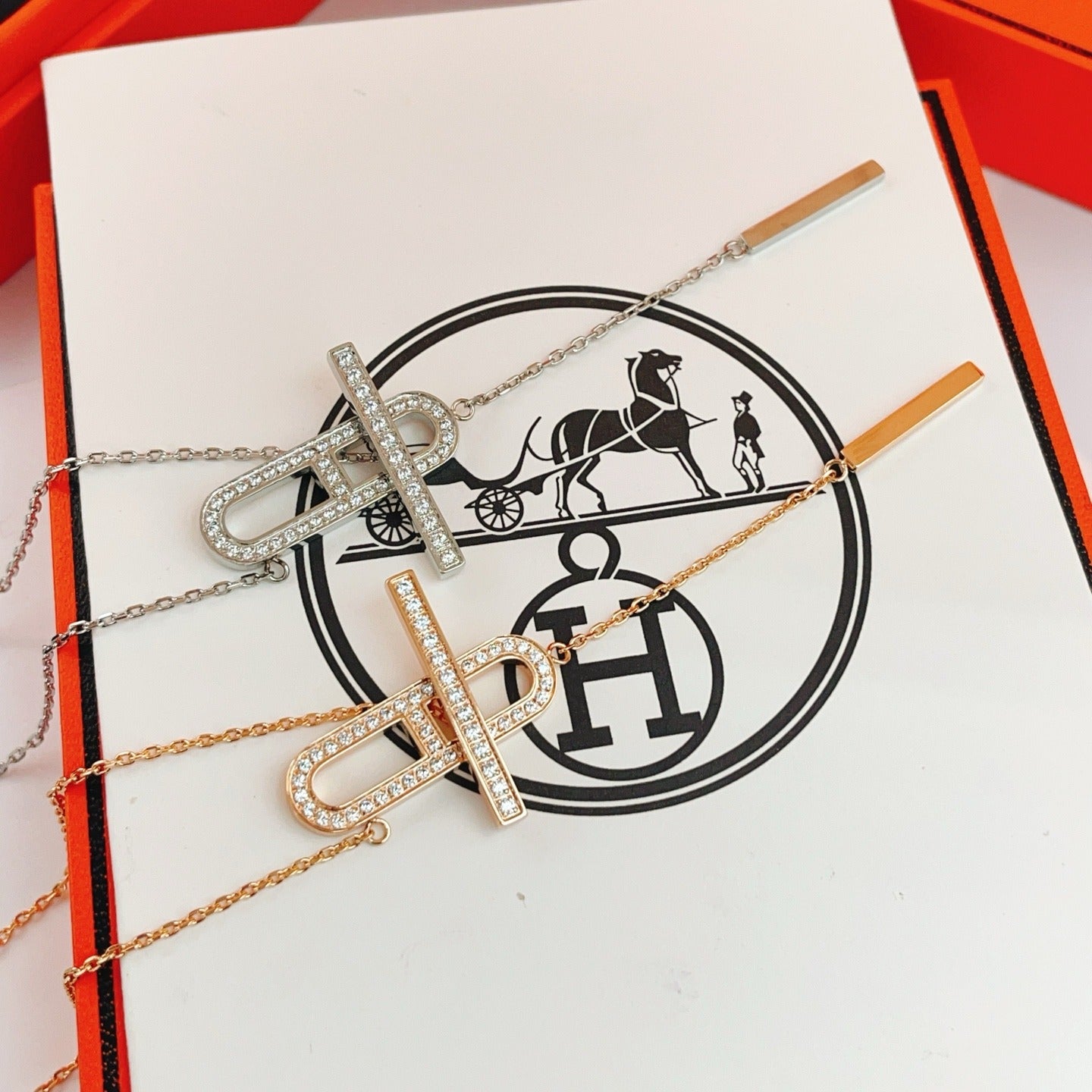 Hermes Silver Brass Tassel Necklace