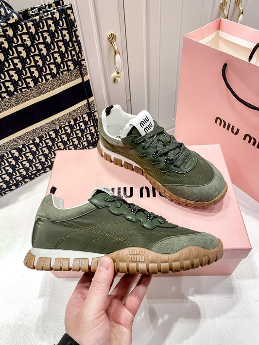 Miu Miu Black Canvas & Leather Vintage-Finish Sneakers