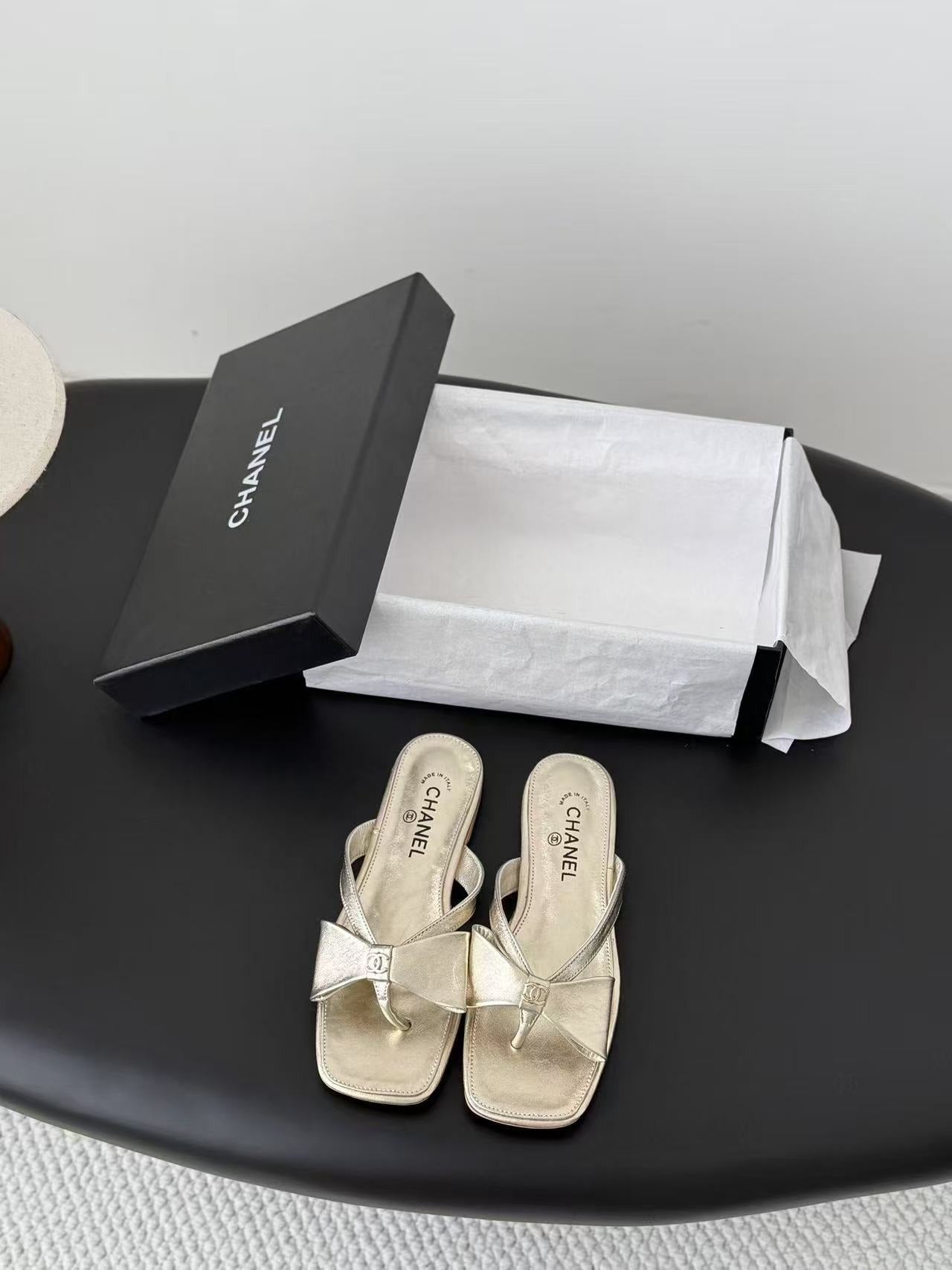 Chanel Lambskin Leather Bow Slides