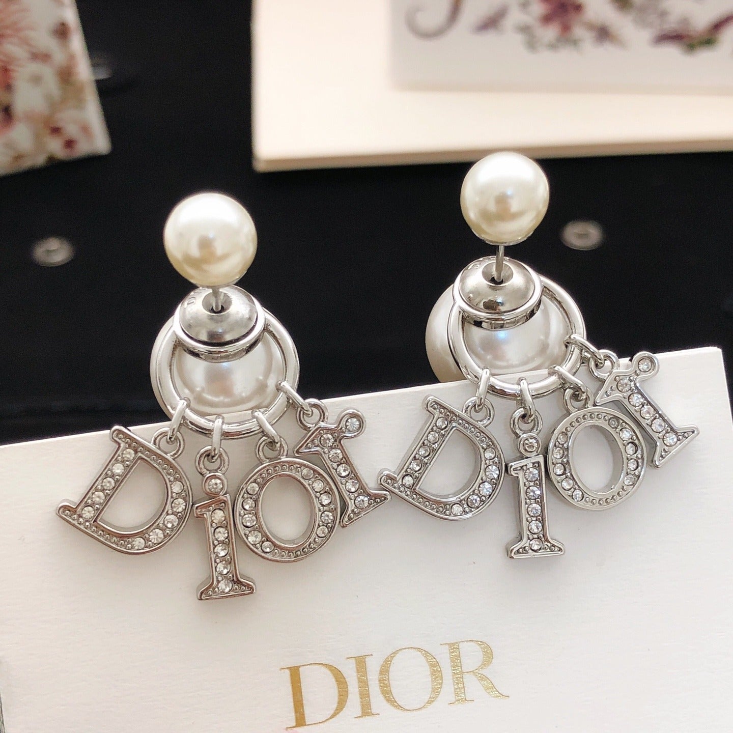 Dior Silver Brass Pearl Earrings