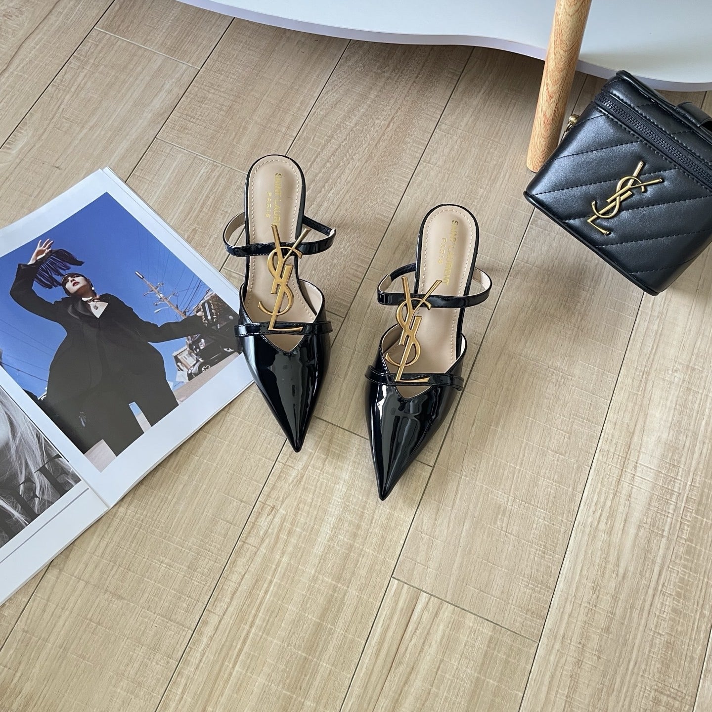 Saint Laurent Lambskin Leather Logo Sandals