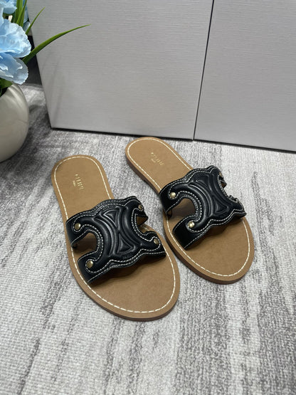 Celine Denim & Leather Tassel Slides