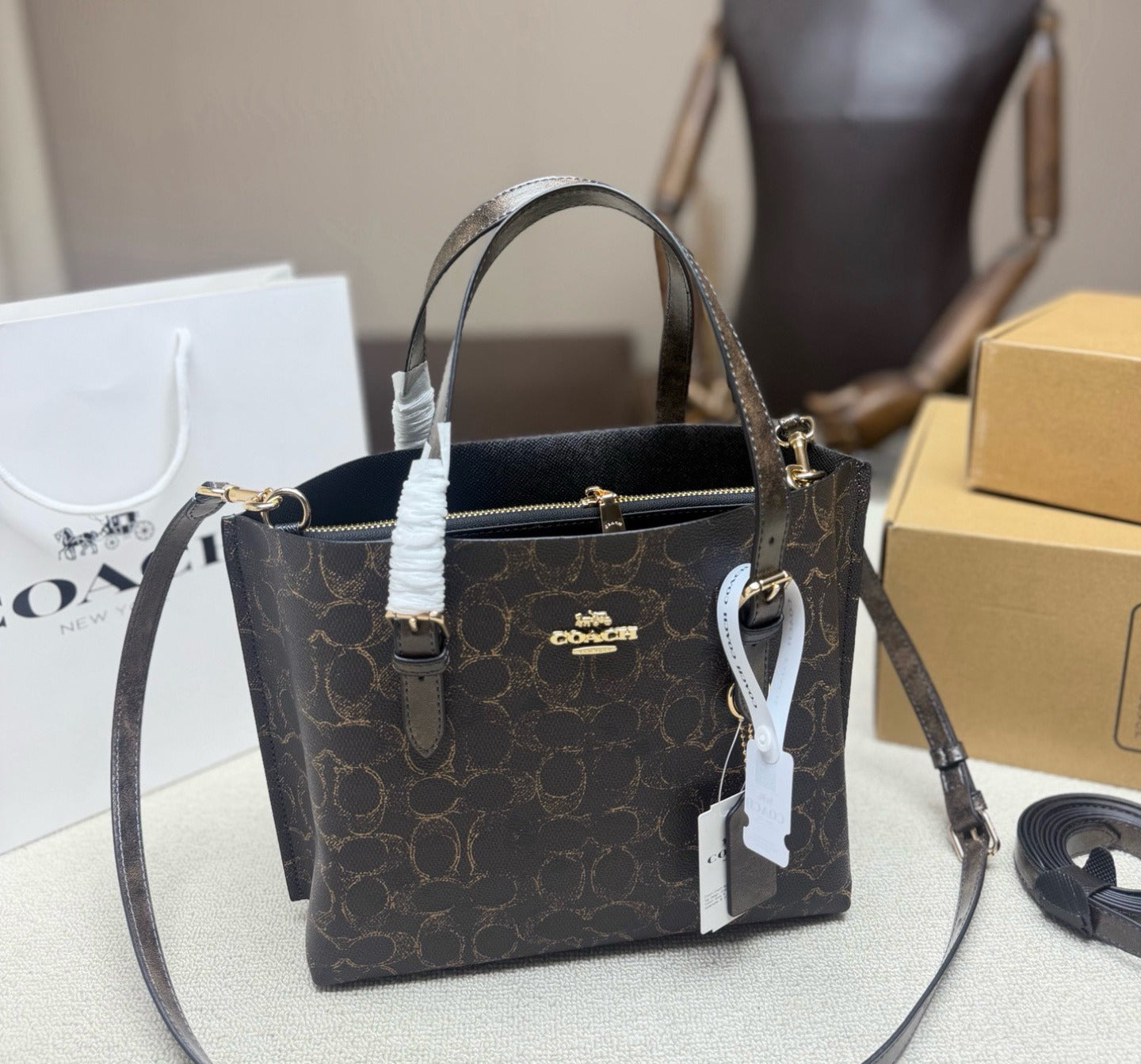 Coach Black Canvas & Leather Zip Crossbody Bag