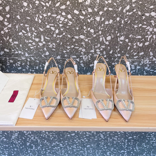 Valentino Lambskin Leather Crystal Heels