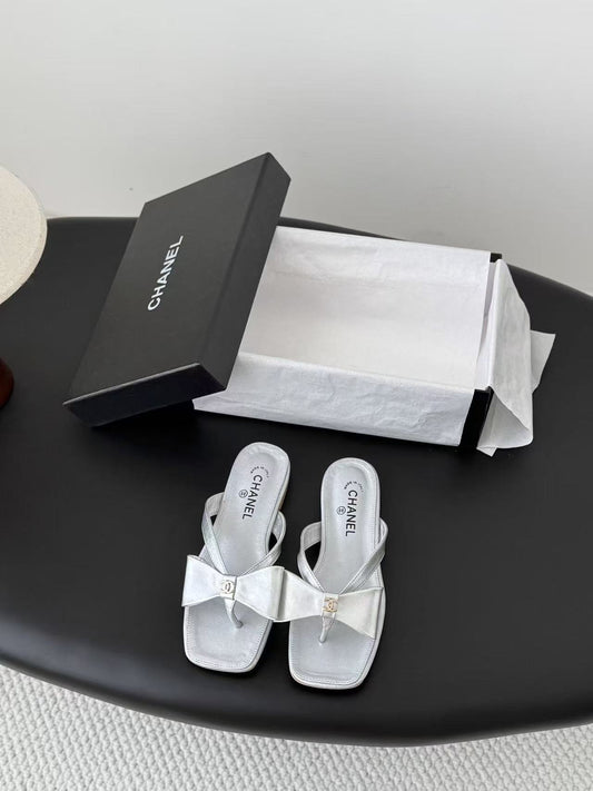 Chanel Lambskin Leather Bow Slides