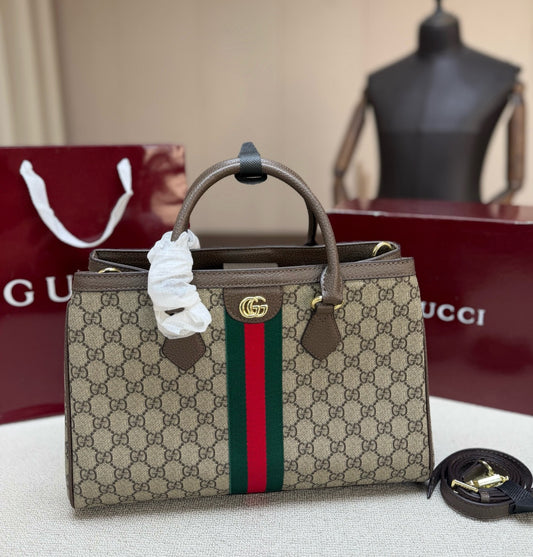 Gucci White Canvas & Leather Ophidia Tote Bag