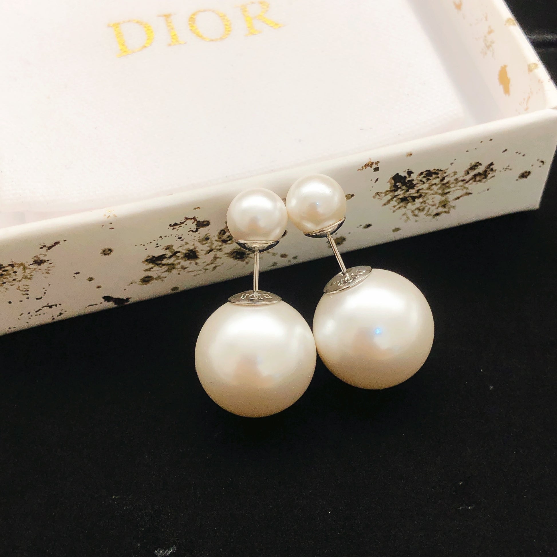Dior White Sterling Silver Pearl Earrings