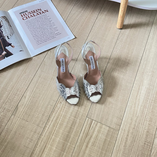 Aquazzura Lambskin Leather Crystal Sandals