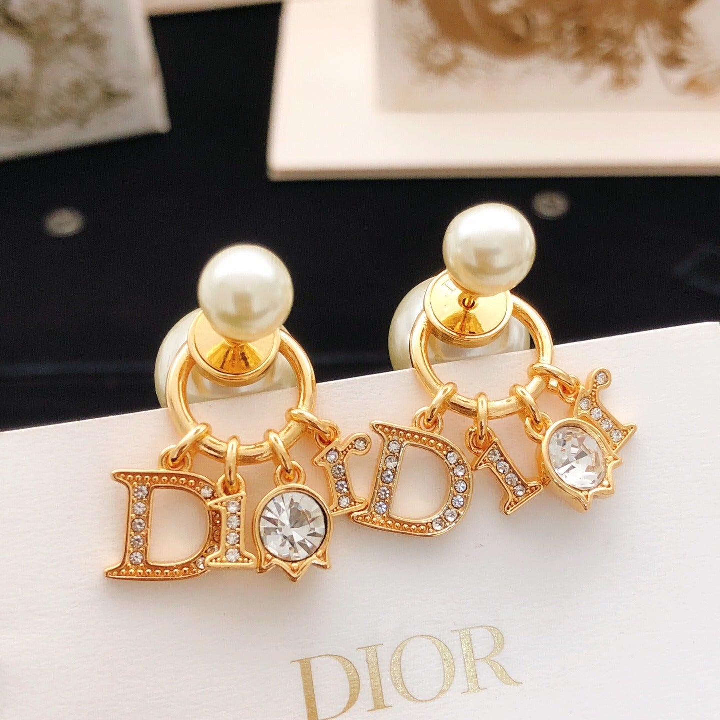 Dior Gold Brass Logo Earrings