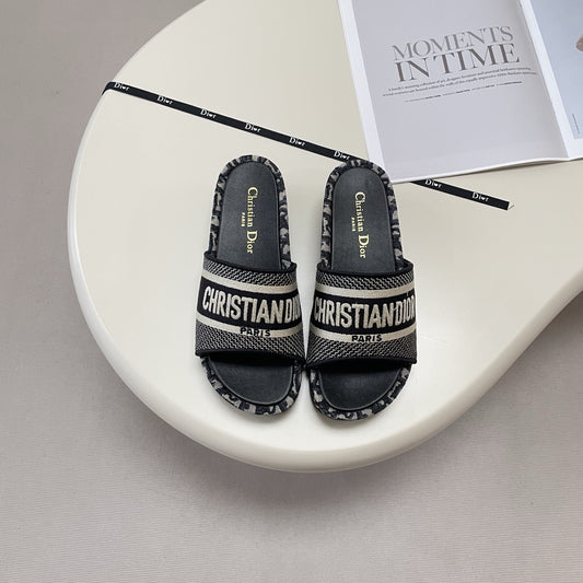 Dior Leather Embroidered Slides