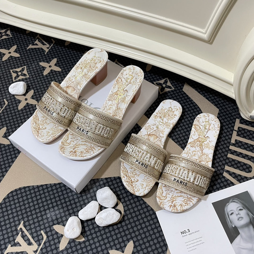 Dior Lambskin Leather Embroidered Slides