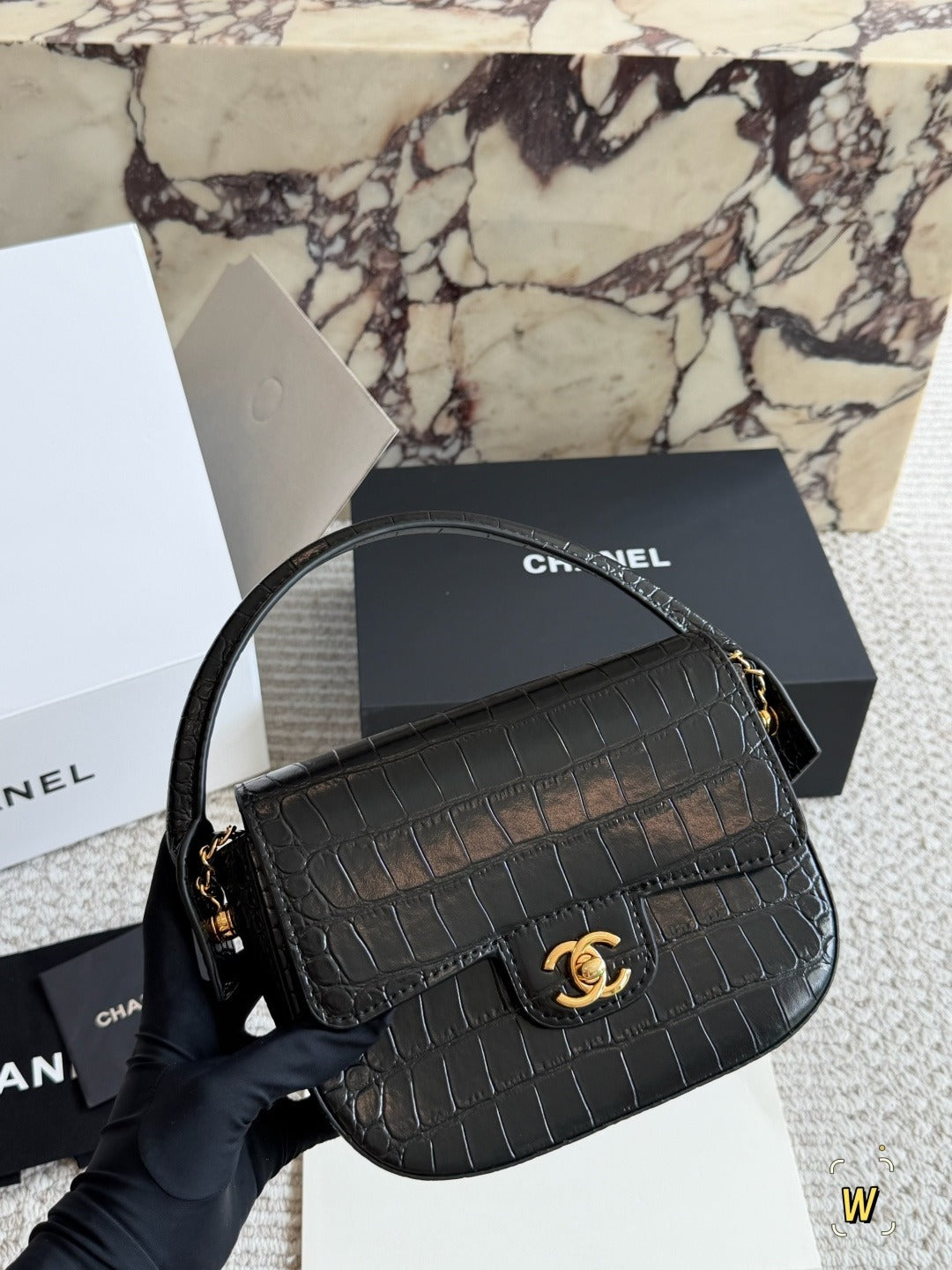 Chanel Black Leather Chain Handbag