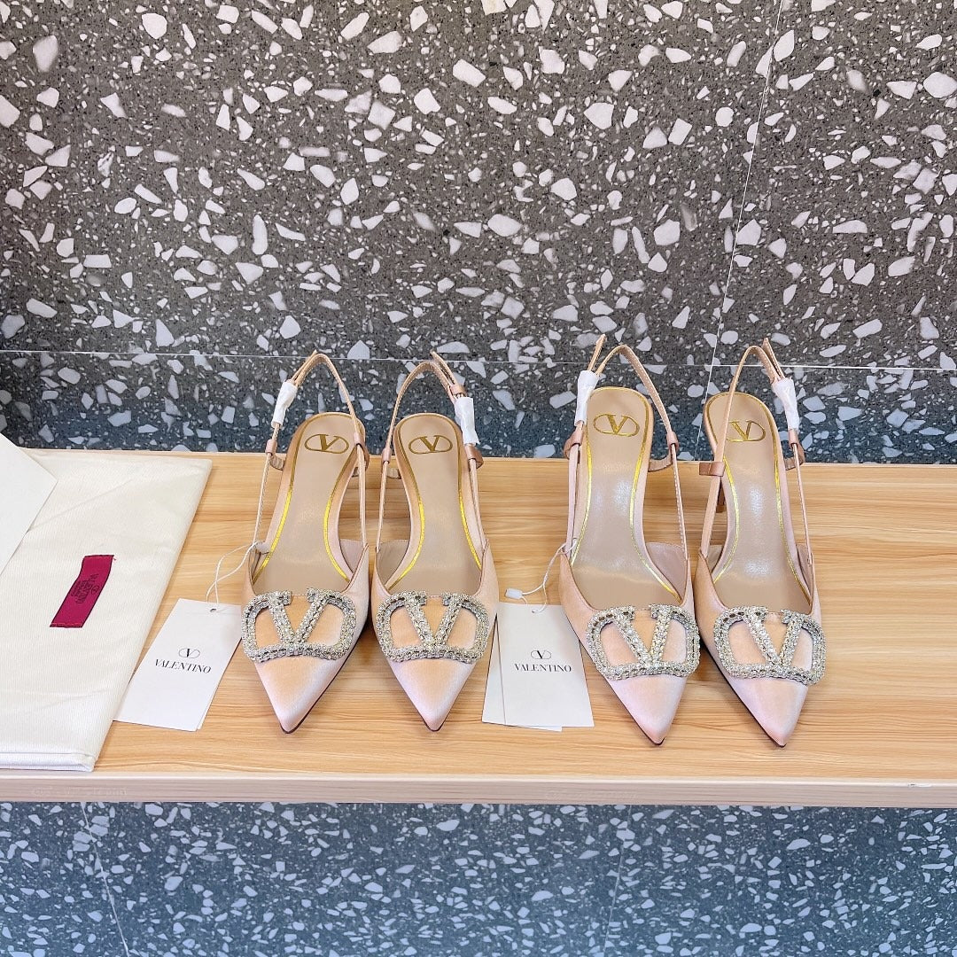 Valentino Lambskin Leather Crystal Heels