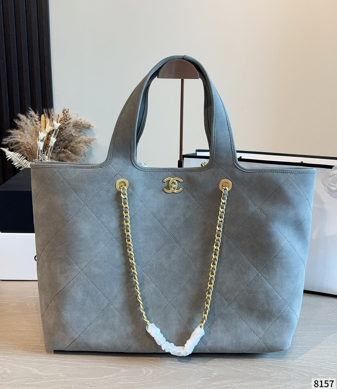 Chanel Black Suede Logo Tote Bag