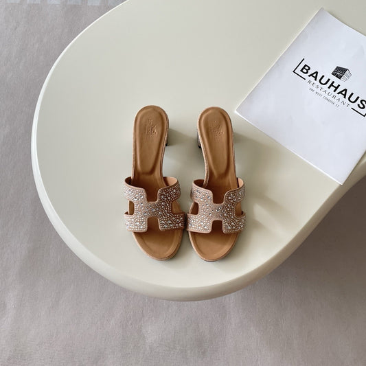 Hermes Leather Crystal Slides