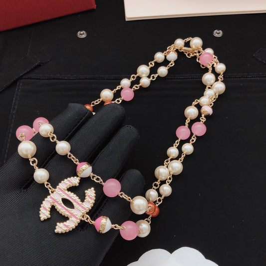 Chanel Pink Brass Necklace