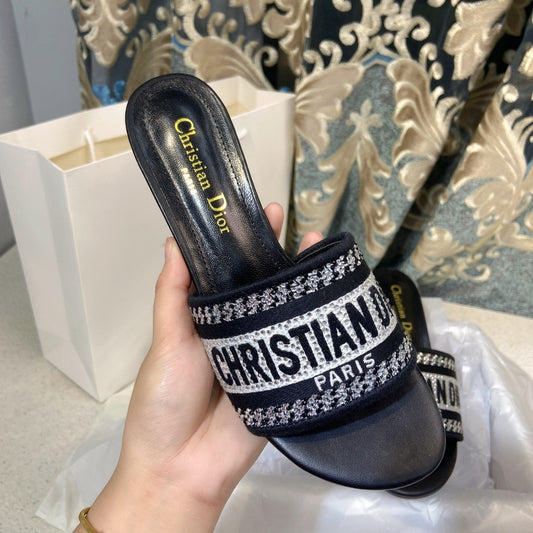 Dior Cotton & Lambskin Leather Crystal Sandals