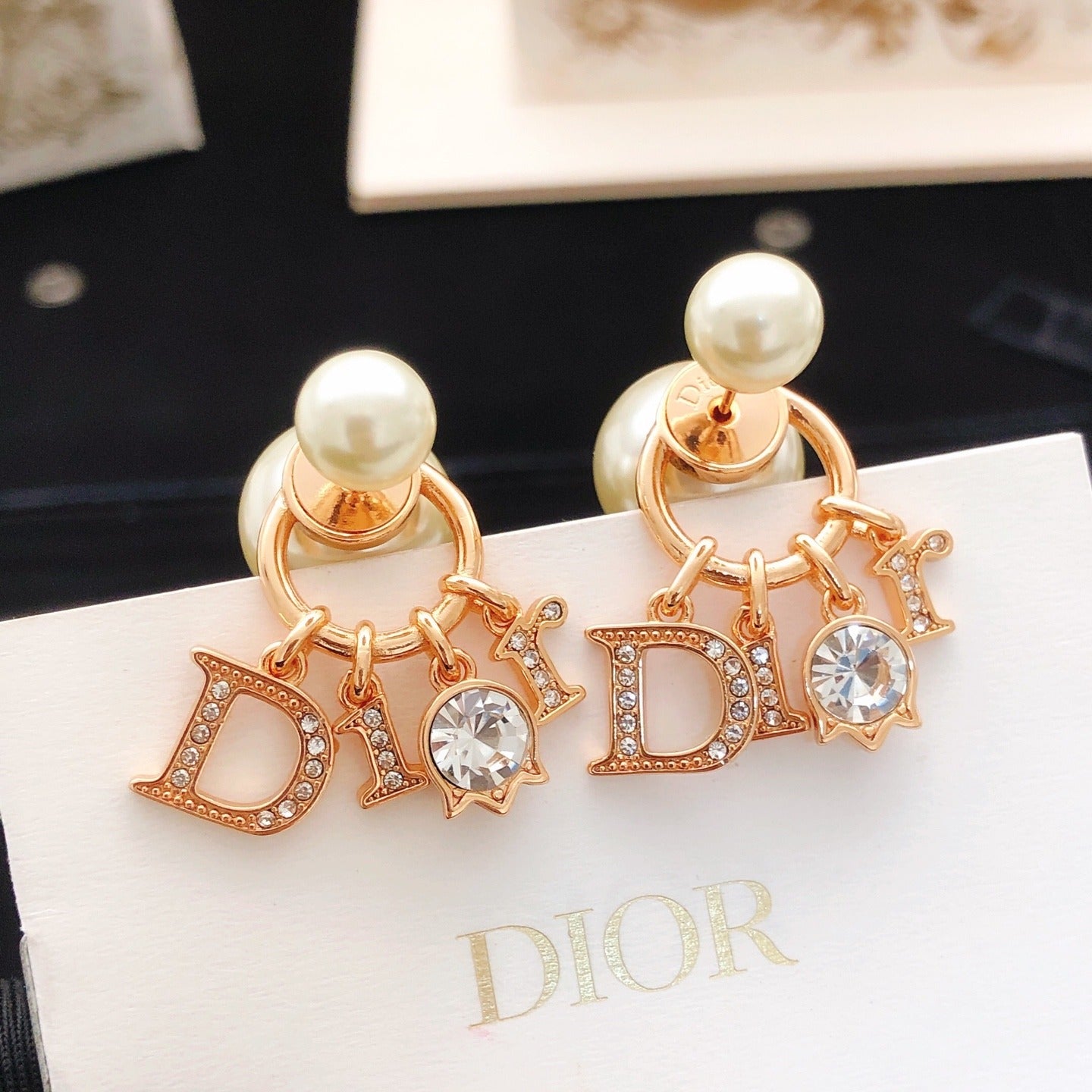 Dior Gold Brass Logo Earrings