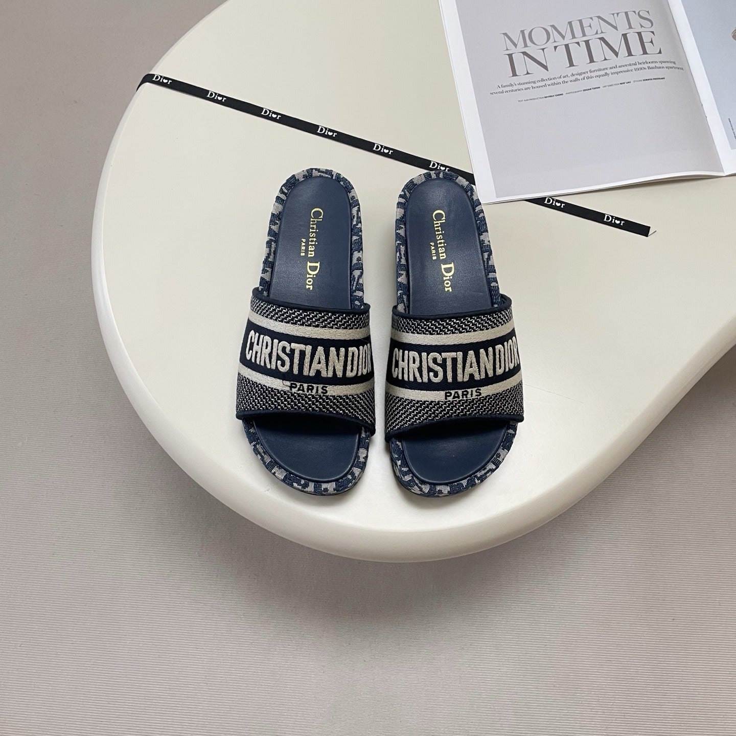 Dior Leather Embroidered Slides