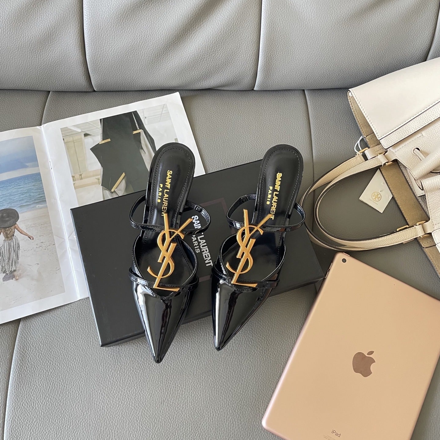 Saint Laurent Lambskin Leather Logo Sandals