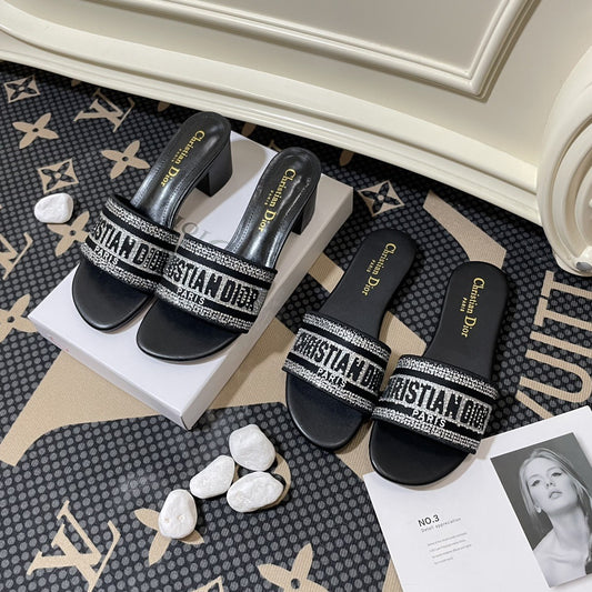 Dior Lambskin Leather Embroidered Slides