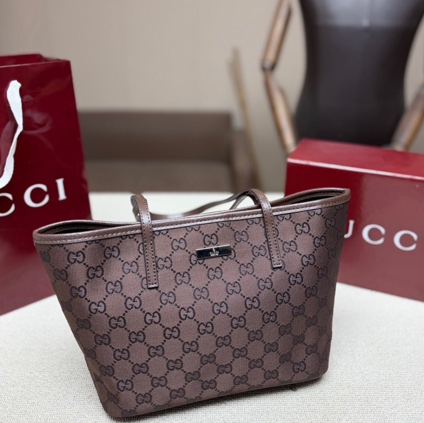Gucci Canvas & Leather Double G Tote Bag