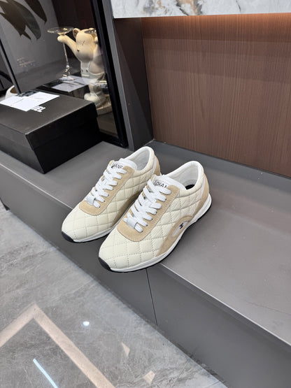 Chanel Black Lambskin Leather Logo Sneakers