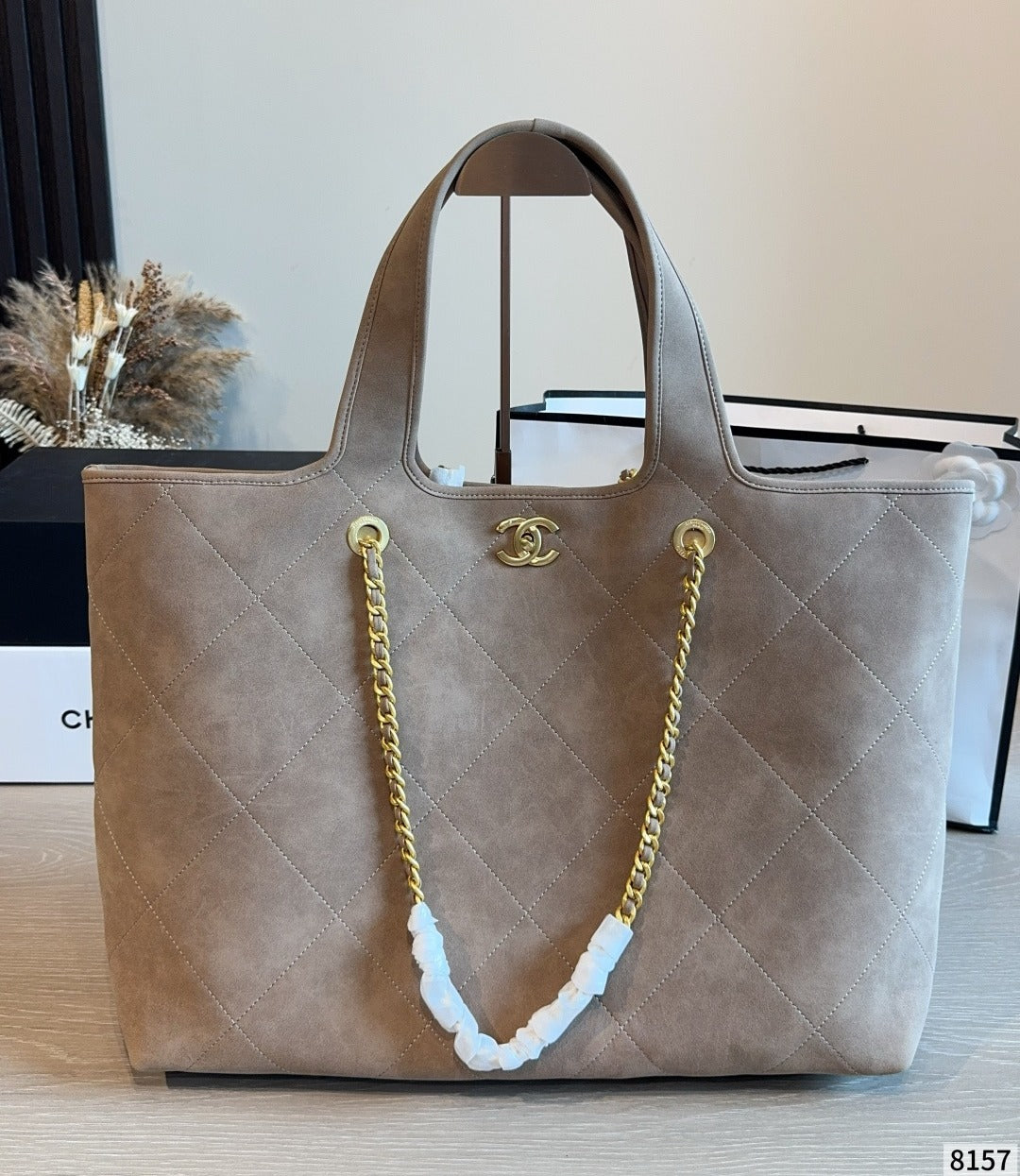 Chanel Black Suede Logo Tote Bag