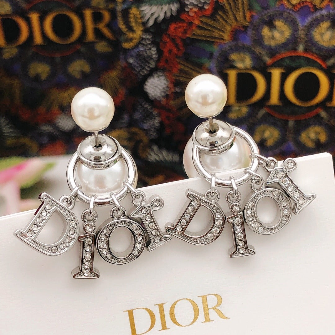 Dior Silver Brass Pearl Earrings