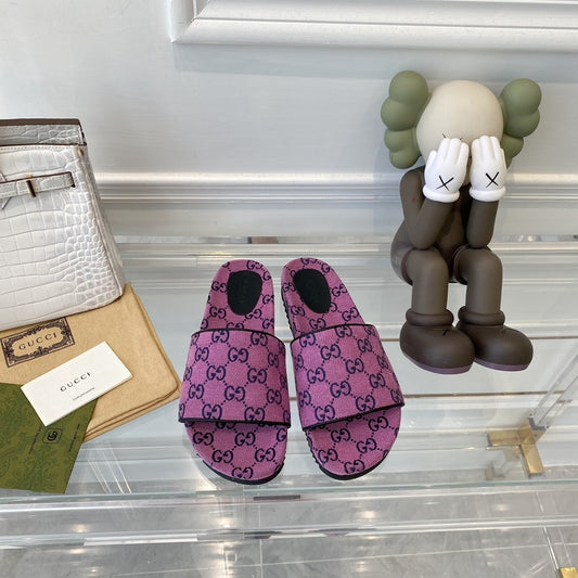 Gucci Green Canvas & Leather Double G Slides