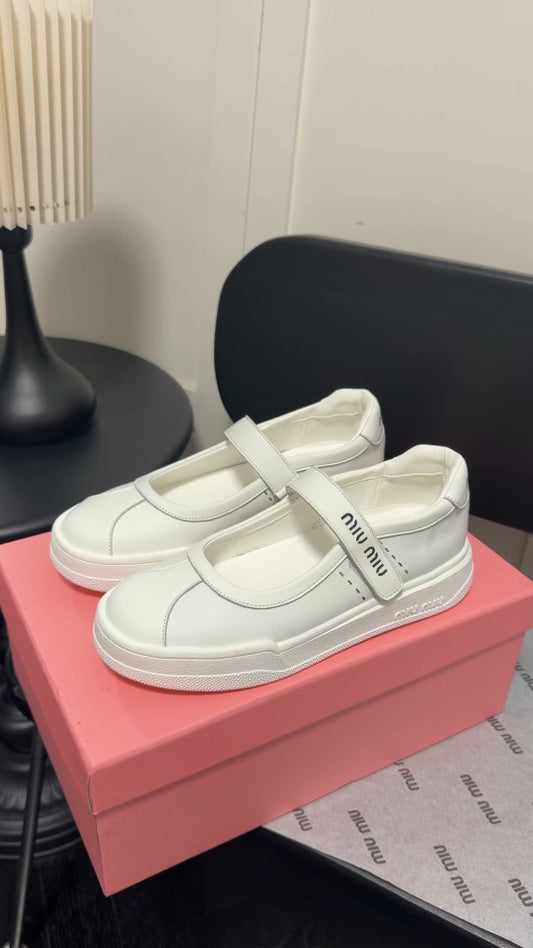 Miu Miu White Leather Logo Sneakers