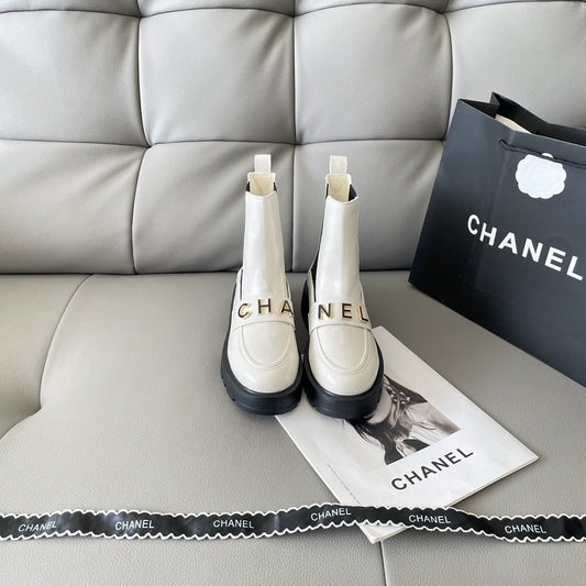 Chanel Lambskin Leather Logo Boots