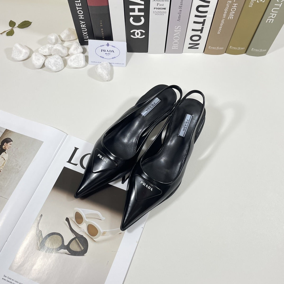 Prada Patent Leather & Lambskin Leather Pointed Toe Sandals