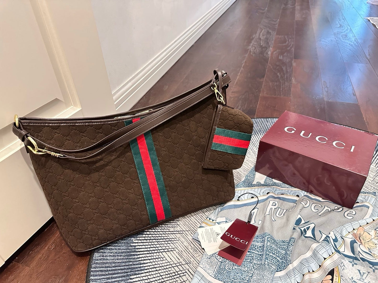 Gucci Suede & Canvas Vintage-Finish Crossbody Bag