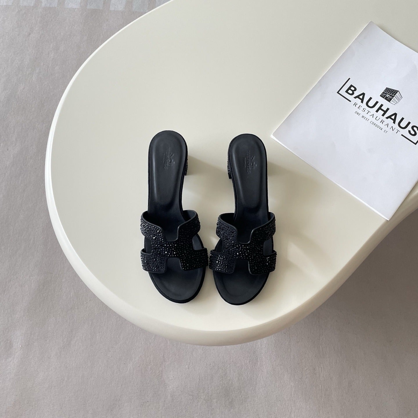 Hermes Leather Crystal Slides