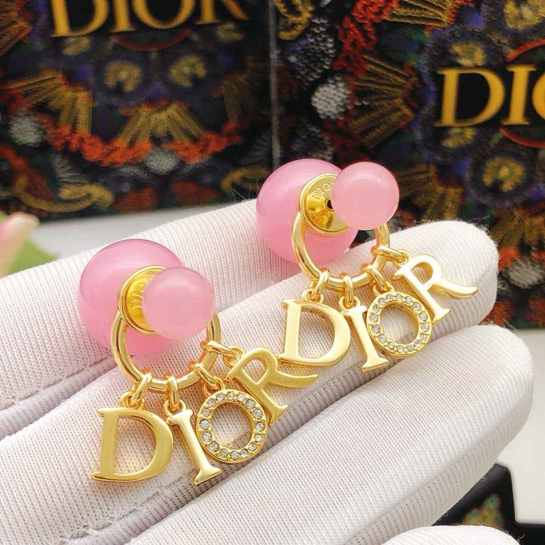 Dior Pink Brass Logo Earrings
