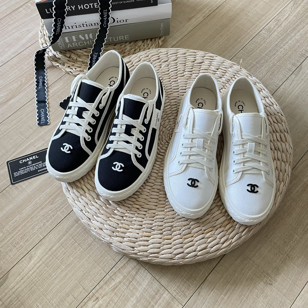 Chanel Canvas & Lambskin Leather Sneakers