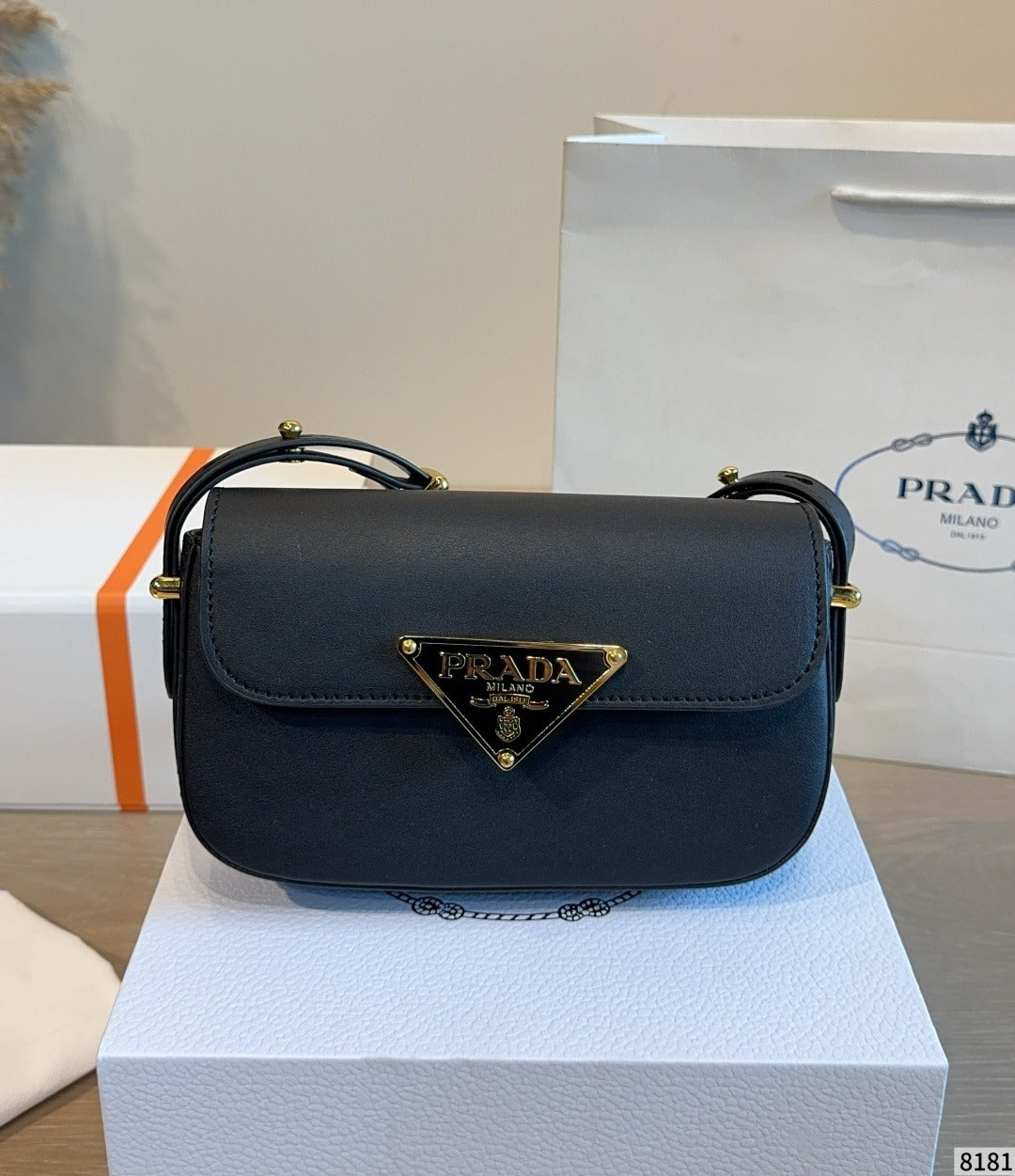 Prada Leather Vintage-Finish Crossbody Bag