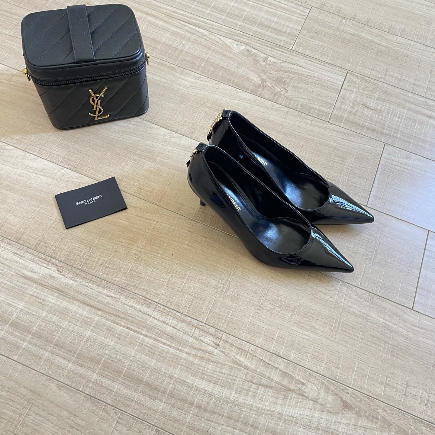 Saint Laurent Lambskin Leather Logo Heels
