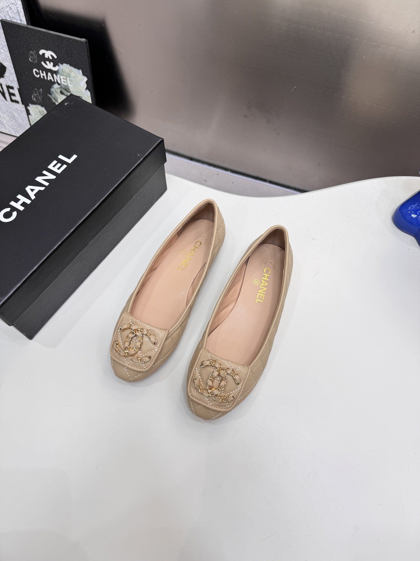 Chanel Lambskin Leather Chain Ballet Flats