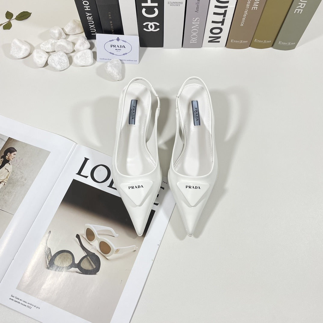 Prada Patent Leather & Lambskin Leather Pointed Toe Sandals