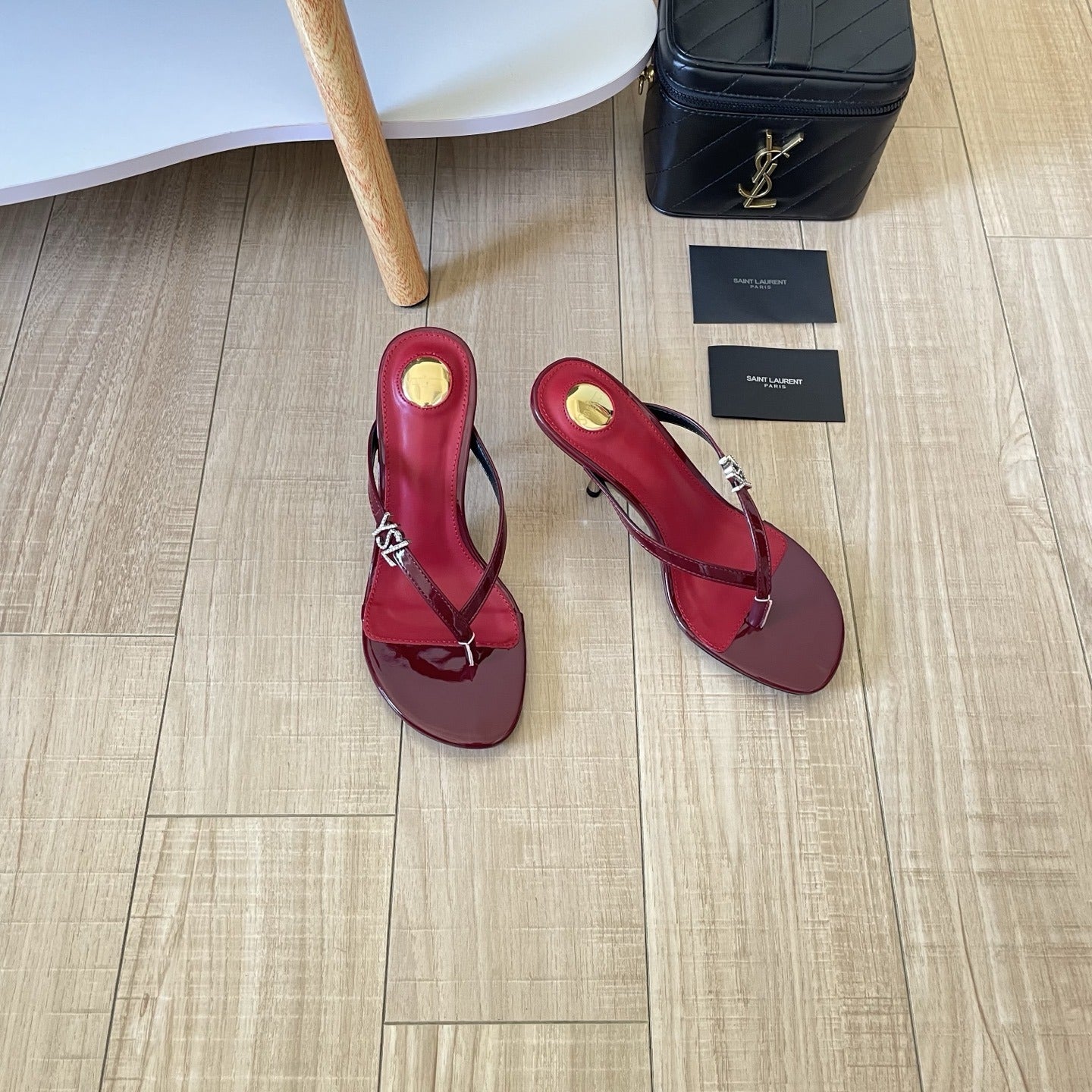 Saint Laurent Lambskin Leather Logo Slides