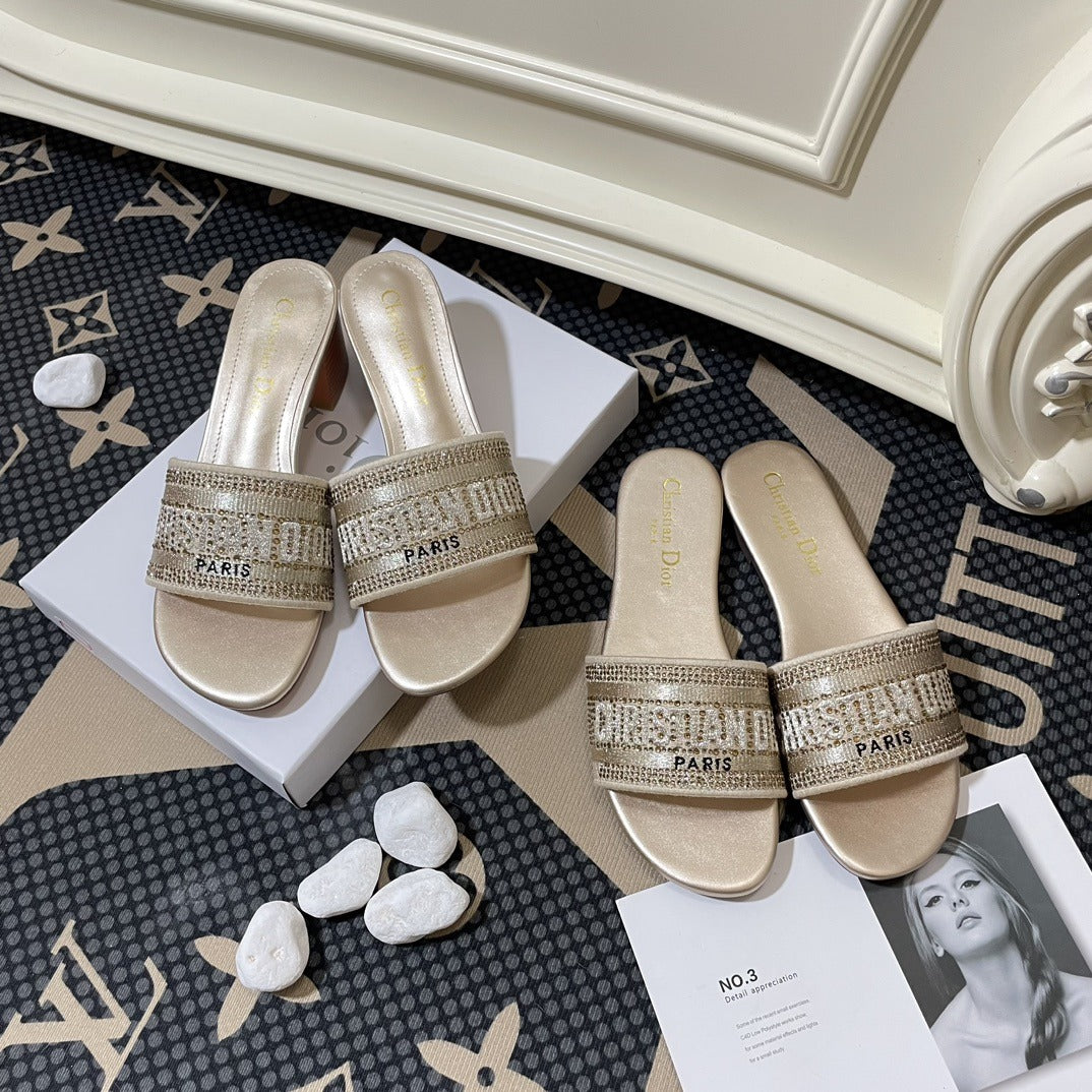 Dior Lambskin Leather Embroidered Slides