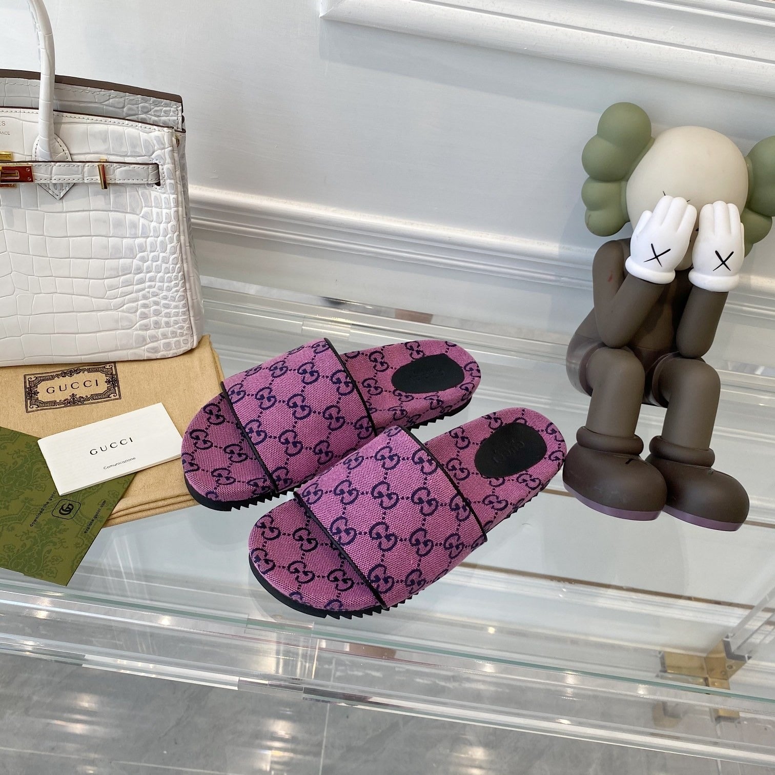 Gucci Green Canvas & Leather Double G Slides