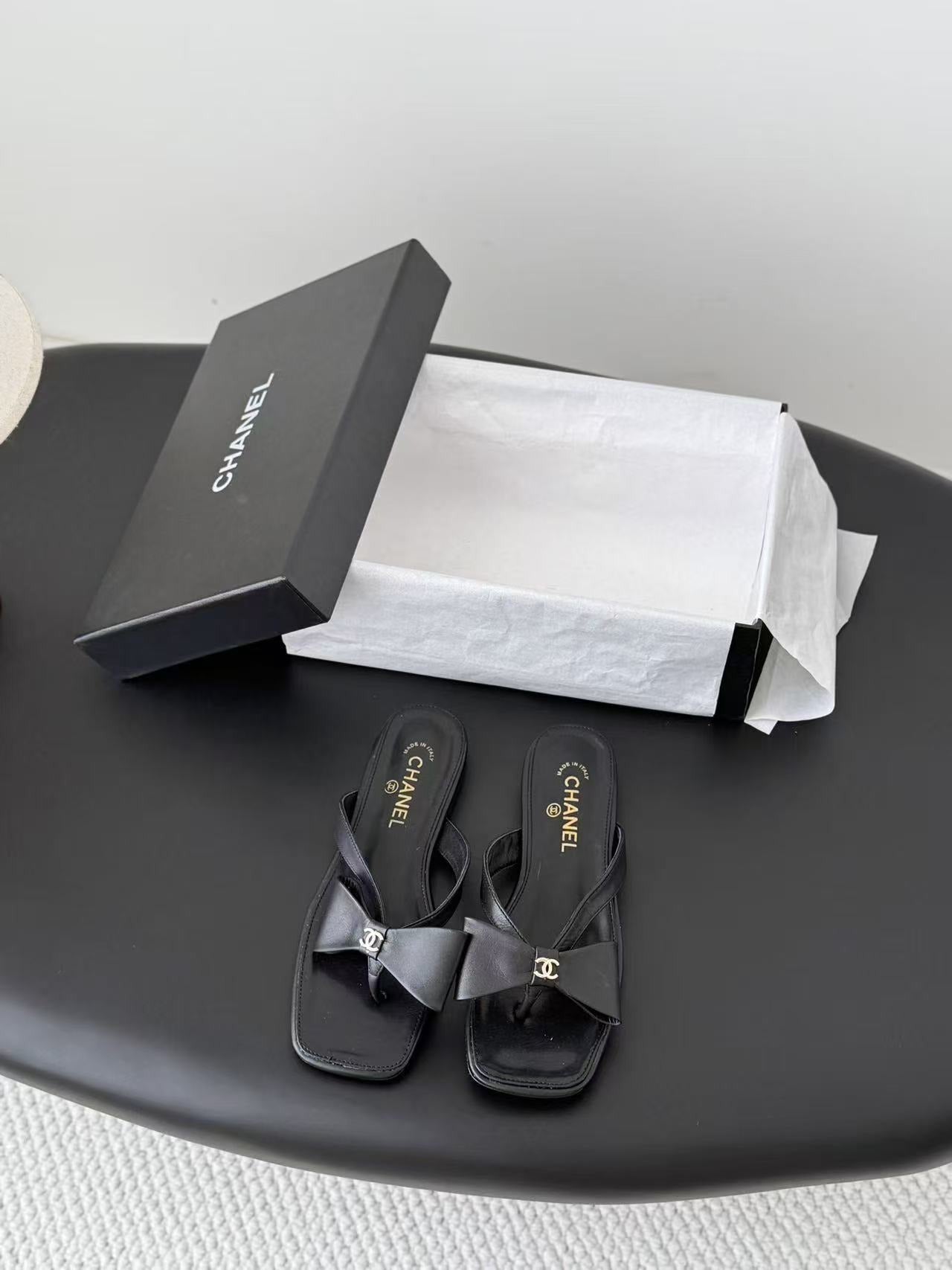 Chanel Lambskin Leather Bow Slides
