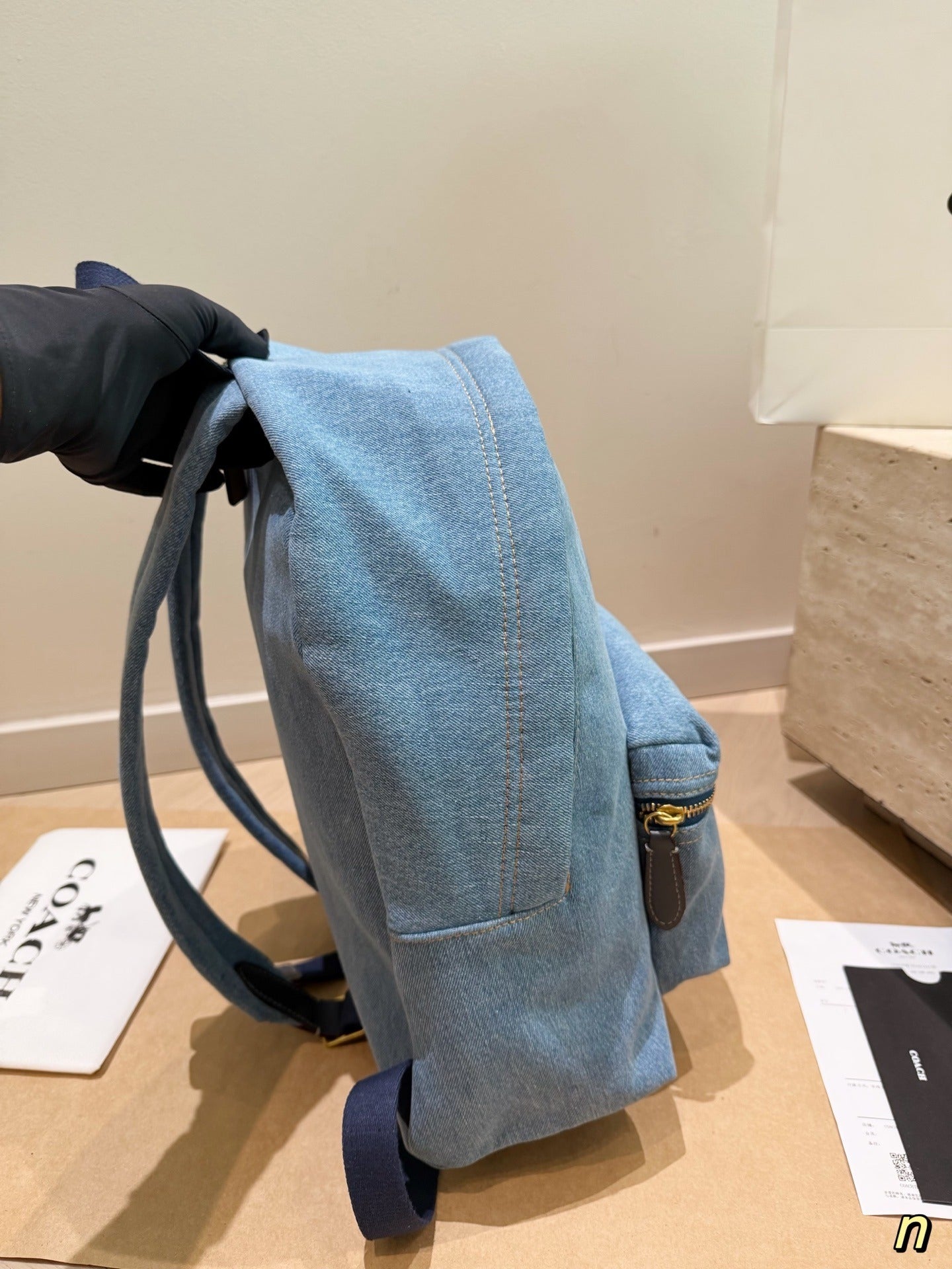 Coach Gray Denim Logo Backpack